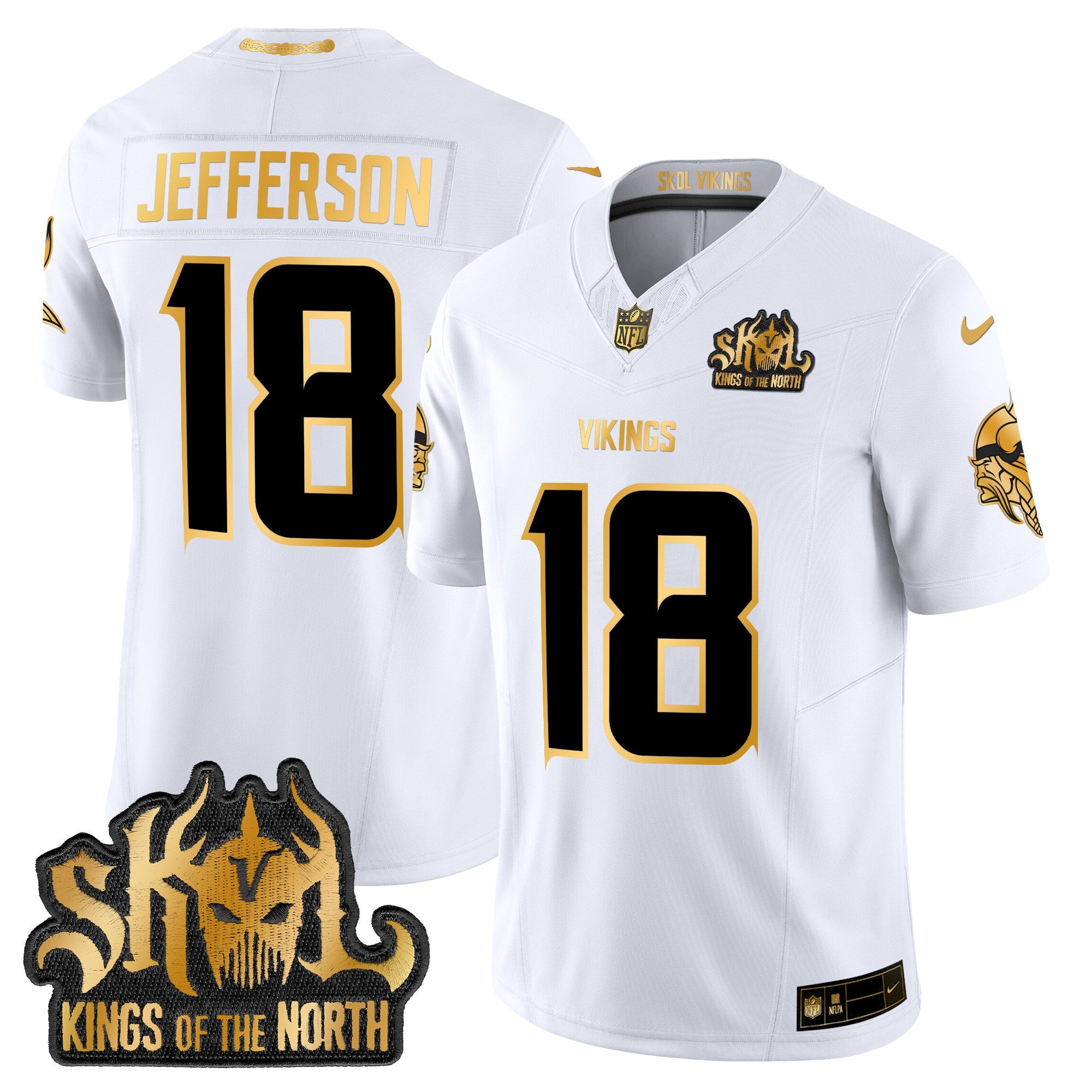 Minnesota Vikings 2024 Winter Warrior Skol Patch Gold Vapor Limited Jersey – All Stitched – White Gold – Justin Jefferson Jersey