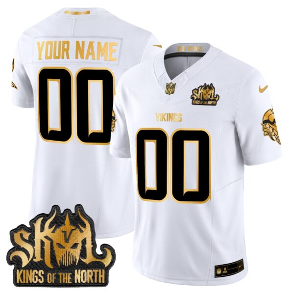 Minnesota Vikings 2024 Winter Warrior Skol Patch Gold Vapor Limited Custom Jersey – All Stitched – White Gold Jersey