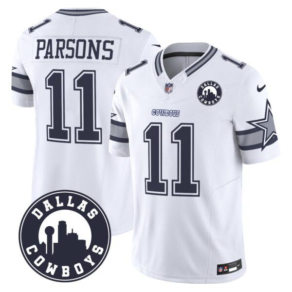 Dallas Cowboys City Patch Vapor Limited Jersey – All Stitched – White – Micah Parsons Jersey