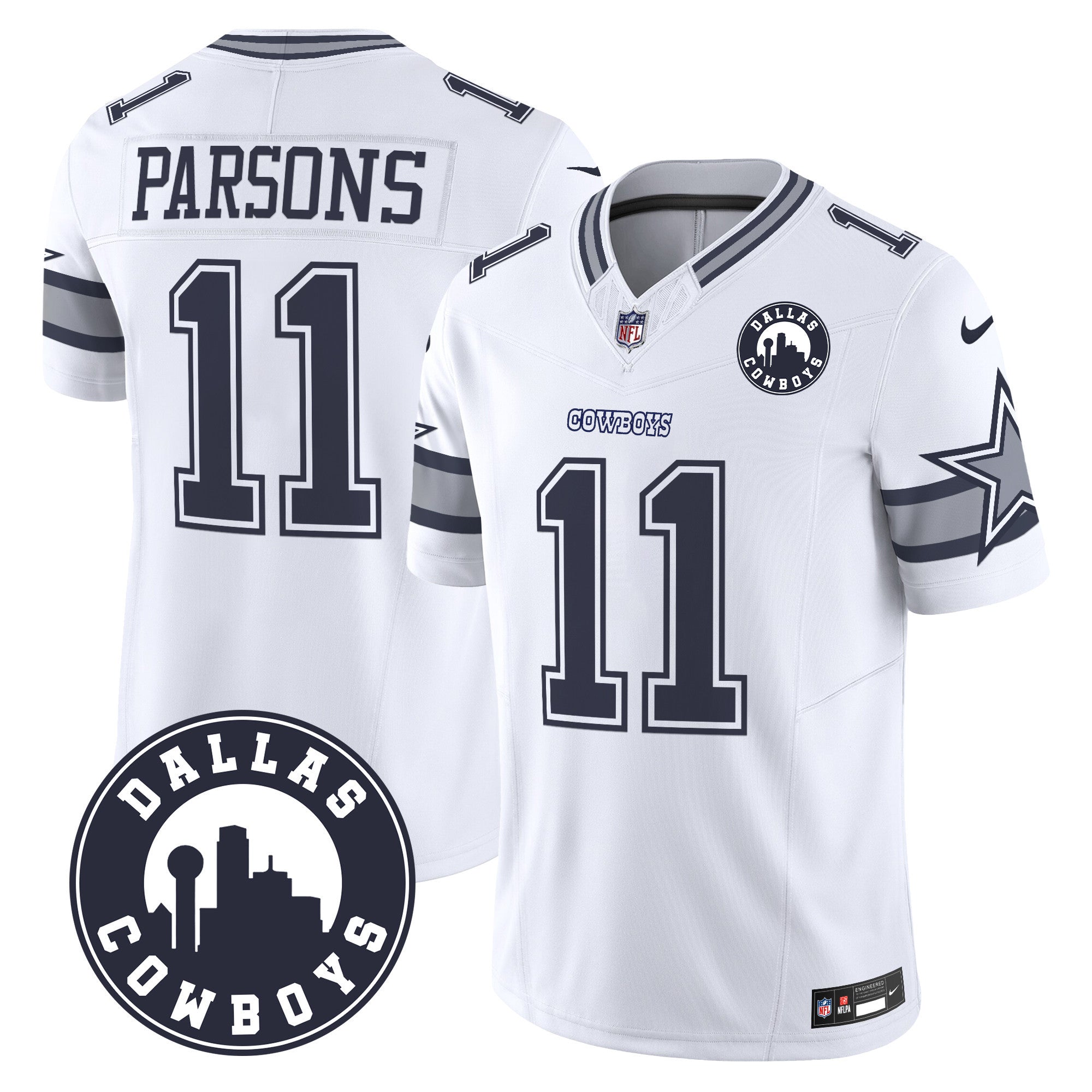 Dallas Cowboys City Patch Vapor Limited Jersey – All Stitched – White – Micah Parsons Jersey