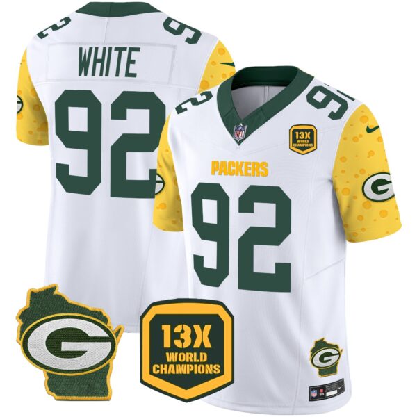 Packers Cheese Vapor Limited Jersey All Stitched – White – Reggie White Jersey