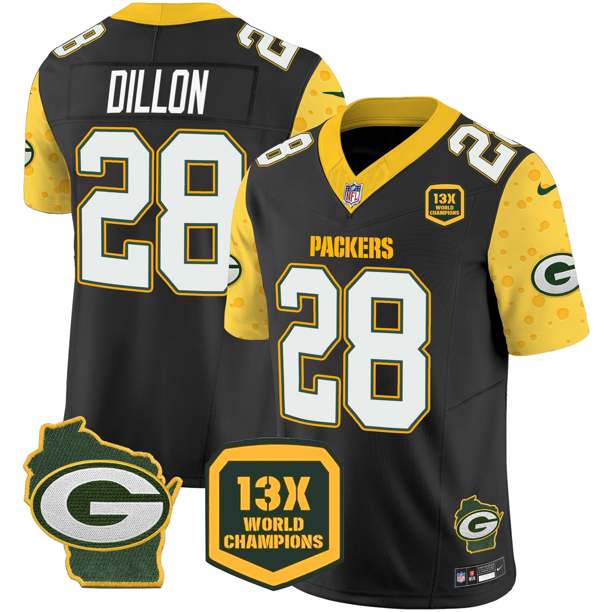 Packers Cheese Vapor Limited Jersey All Stitched – Black – AJ Dillon Jersey
