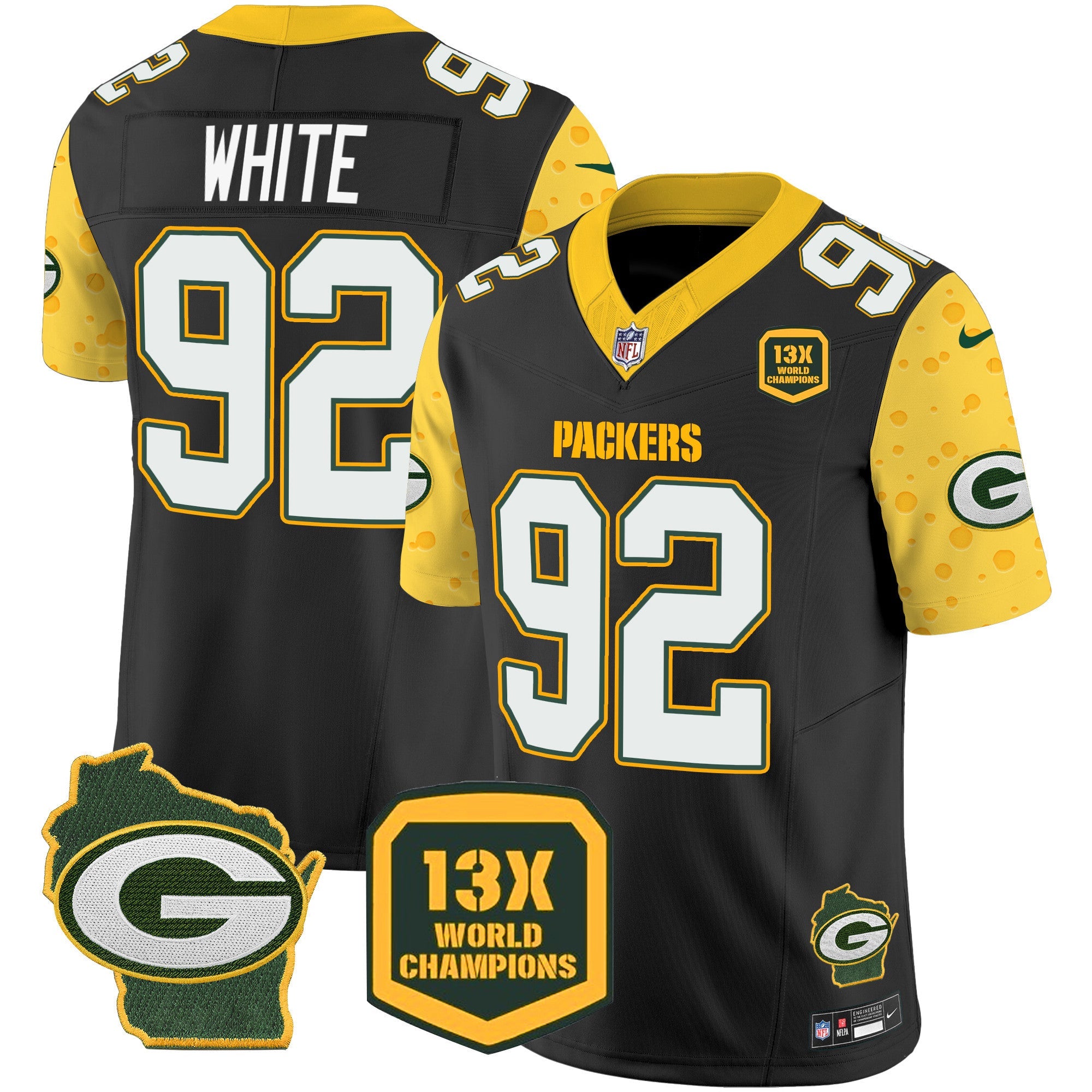 Packers Cheese Vapor Limited Jersey All Stitched – Black – Reggie White Jersey