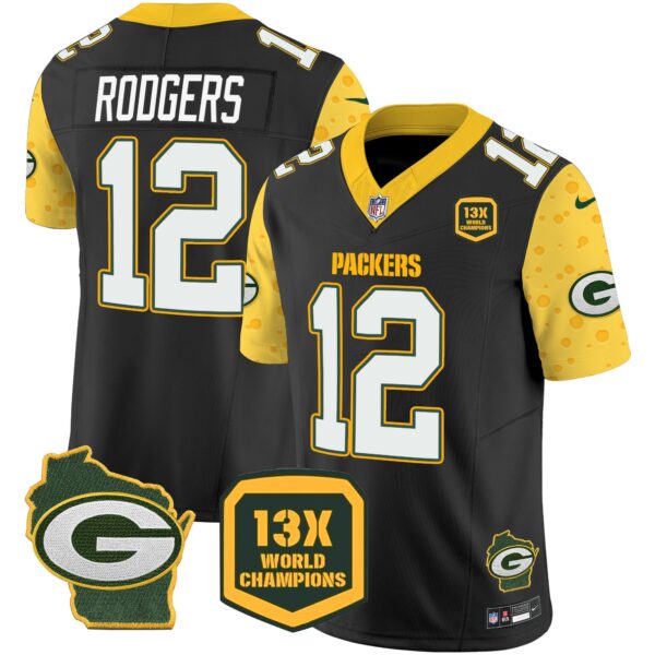 Packers Cheese Vapor Limited Jersey All Stitched – Black – Aaron Rodgers Jersey