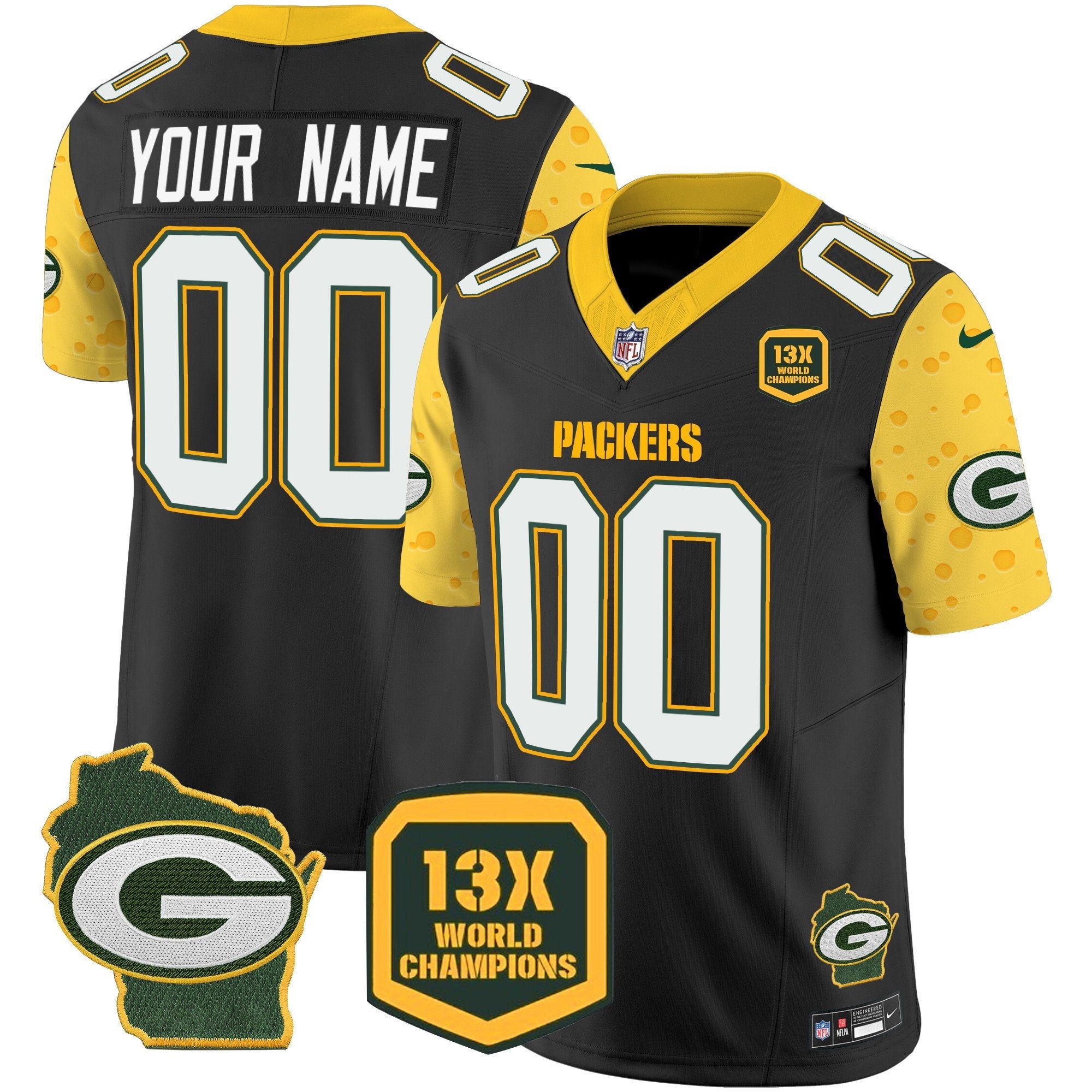 Packers Cheese Vapor Limited Custom Jersey All Stitched – Black Jersey