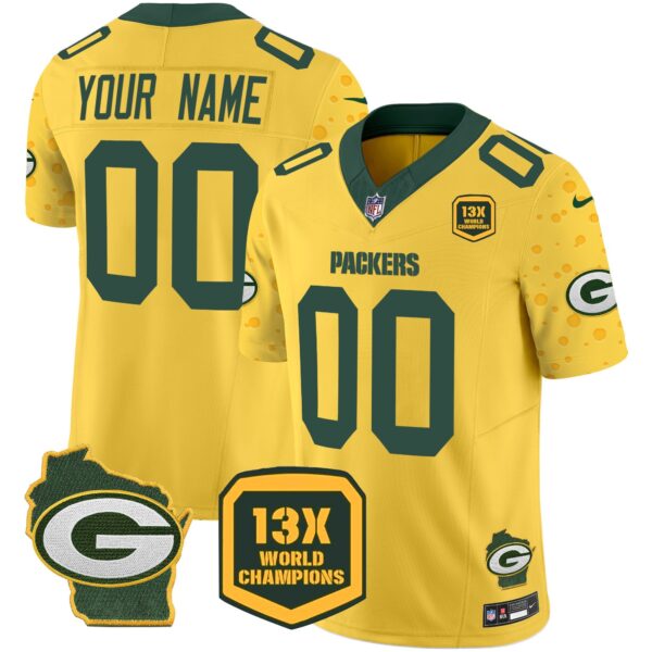 Packers Cheese Vapor Limited Custom Jersey All Stitched – Gold Jersey