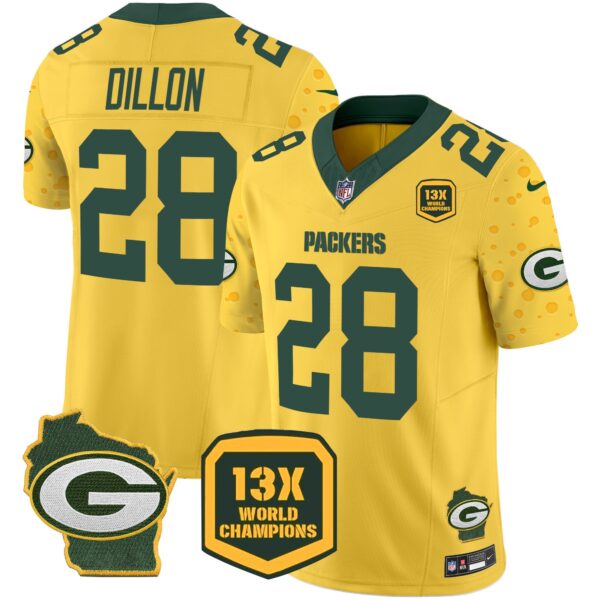 Packers Cheese Vapor Limited Jersey All Stitched – Gold – AJ Dillon Jersey