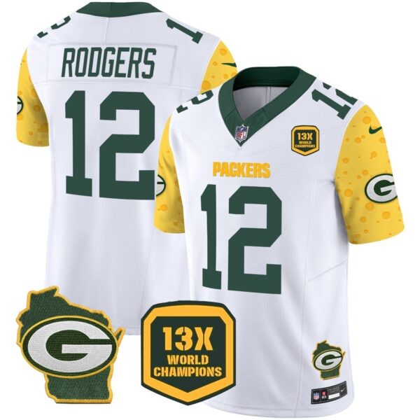 Packers Cheese Vapor Limited Jersey All Stitched – White – Aaron Rodgers Jersey