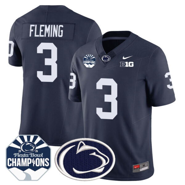 Penn State Nittany Lions 2024 Fiesta Bowl Champions Jersey – All Stitched – Navy – Julian Fleming Jersey