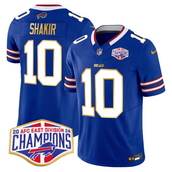 Bills 2024 AFC East Division Champions Gold Trim Vapor Limited Jersey – All Stitched – Royal – Khalil Shakir Jersey