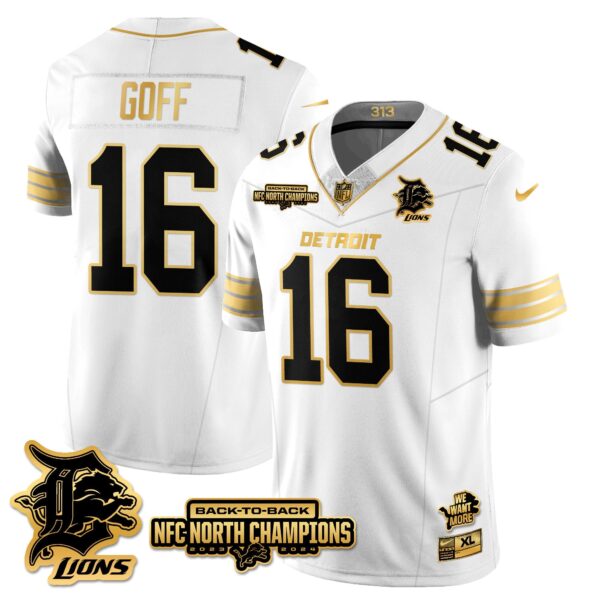 Detroit Lions – Jared Goff – 16 – White Gold Jersey