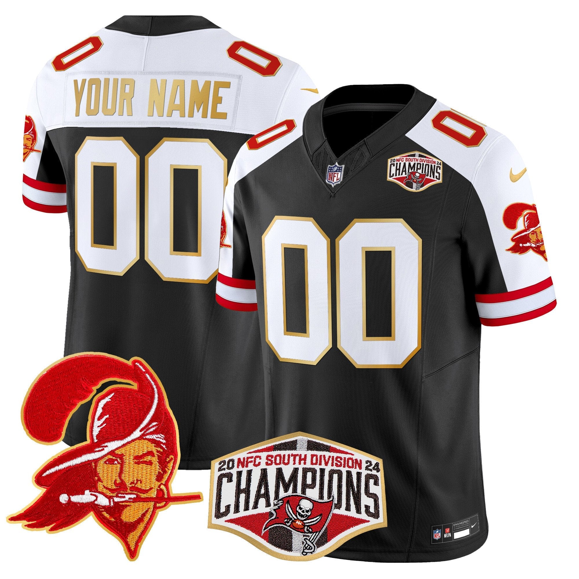 Buccaneers Creamsicle 2024 NFC South Division Champions Patch Gold Trim Vapor Limited Custom Jersey – All Stitched – Black Alternate Jersey