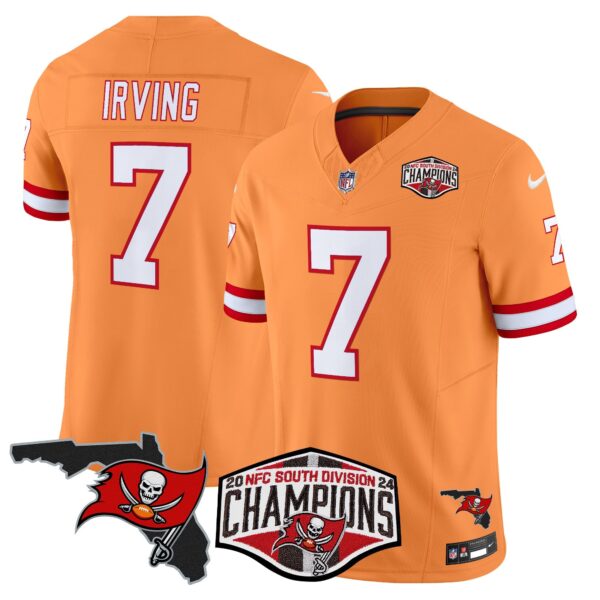 Buccaneers 2024 NFC South Division Champions Patch Vapor Limited Jersey – All Stitched – Creamsicle – Bucky Irving Jersey
