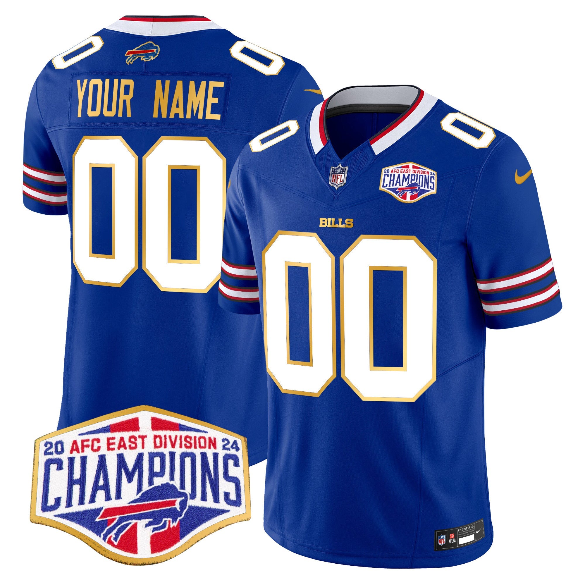 Bills 2024 AFC East Division Champions Gold Trim Vapor Limited Custom Jersey – All Stitched – Royal Jersey