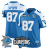 Detroit Lions 2024 NFC North Champions Gold Jersey N2 – All Stitched – Sam LaPorta – 87 – Blue Alternate Jersey