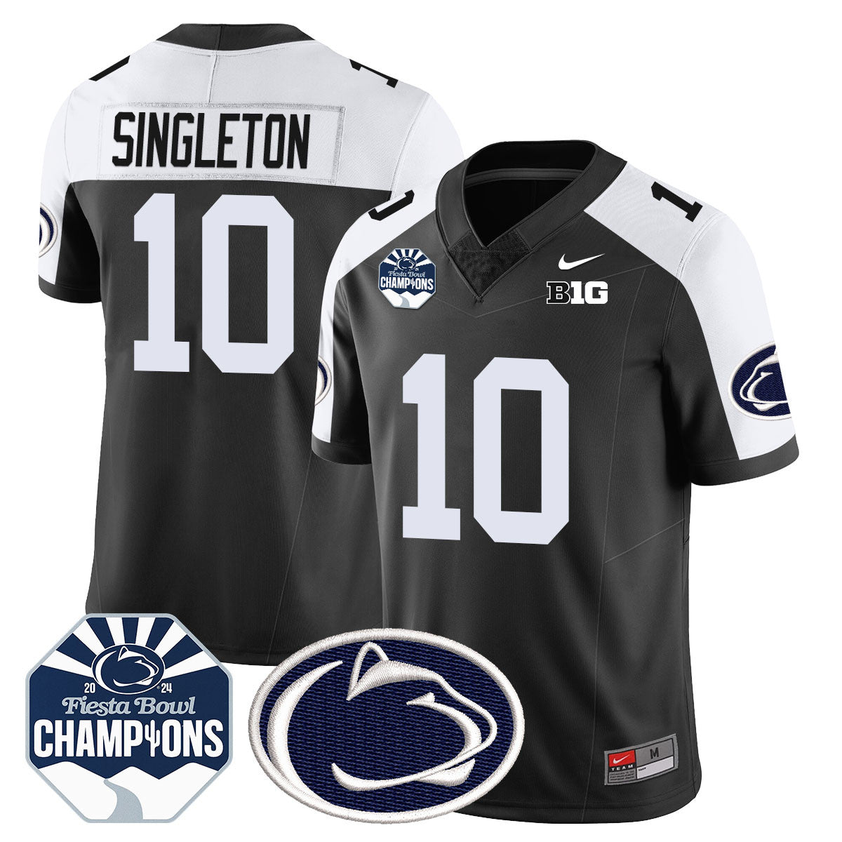 Penn State Nittany Lions 2024 Fiesta Bowl Champions Jersey – All Stitched – Black Alternate – Nicholas Singleton Jersey