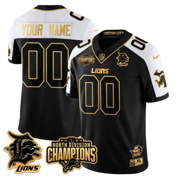 Custom Gender/Name Detroit Lions 2024 NFC North Champions Gold Jersey N2 – All Stitched – Alternate Jersey