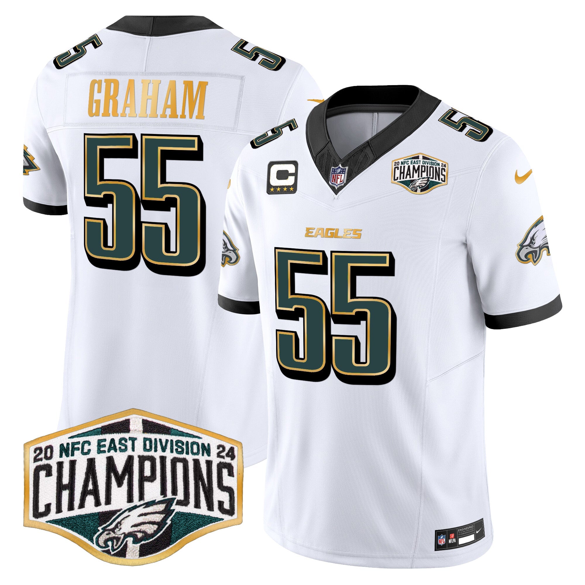 Eagles 2024 NFC East Division Champions Gold Trim Vapor Limited Jersey – All Stitched – White – Brandon Graham Jersey
