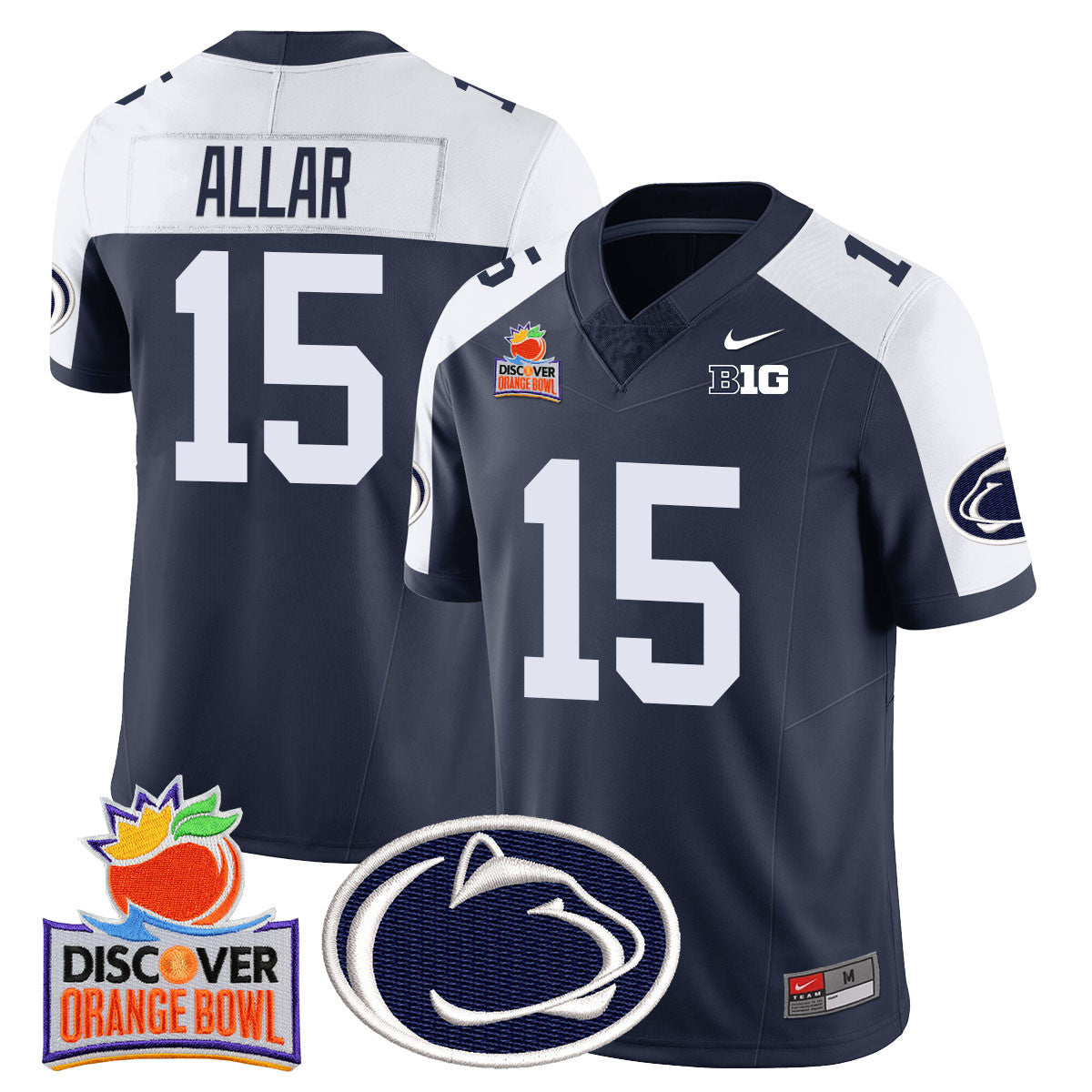 Penn State Nittany Lions 2024 Orange Bowl Jersey N1 – All Stitched – Navy Alternate – Drew Allar Jersey