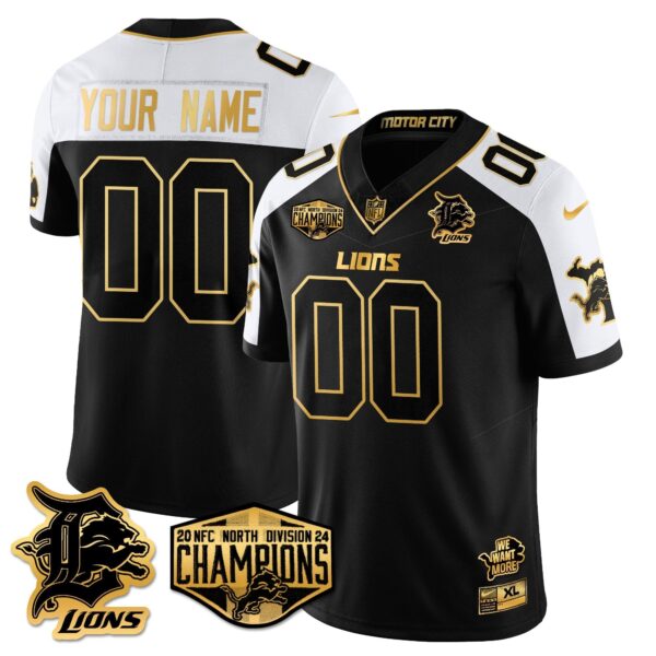 Custom Gender/Name Detroit Lions 2024 NFC North Champions Gold Jersey – All Stitche – Alternate Jersey