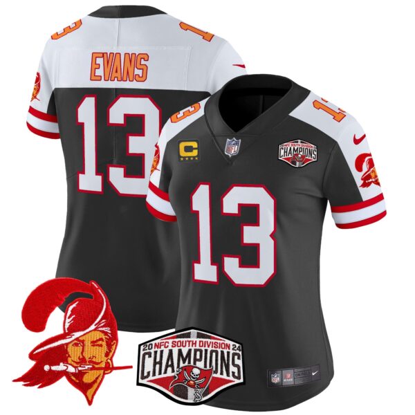 Women’s Tampa Bay Buccaneers Creamsicle 2024 NFC South Division Champions Patch Vapor Limited Jersey – All Stitched – Black Alternate – Mike Evans Jersey