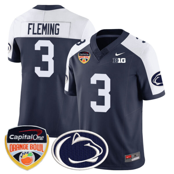 Penn State Nittany Lions 2024 Orange Bowl Jersey – All Stitched – Navy Alternate – Julian Fleming Jersey