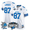 Detroit Lions 2024 NFC North Champions Gold Jersey N2 – All Stitched – Sam LaPorta – 87 – White Jersey