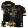 Detroit Lions 2024 NFC North Champions Gold Jersey N2 – All Stitched – Amon-Ra St. Brown – 14 – Black Gold Jersey