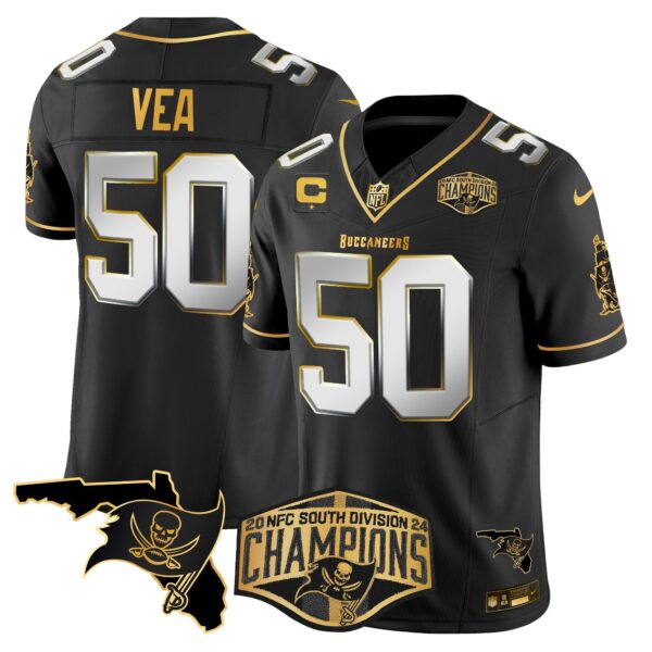 Buccaneers 2024 NFC South Division Champions Patch Gold Vapor Limited Jersey – All Stitched – Black Limited – Vita Vea Jersey