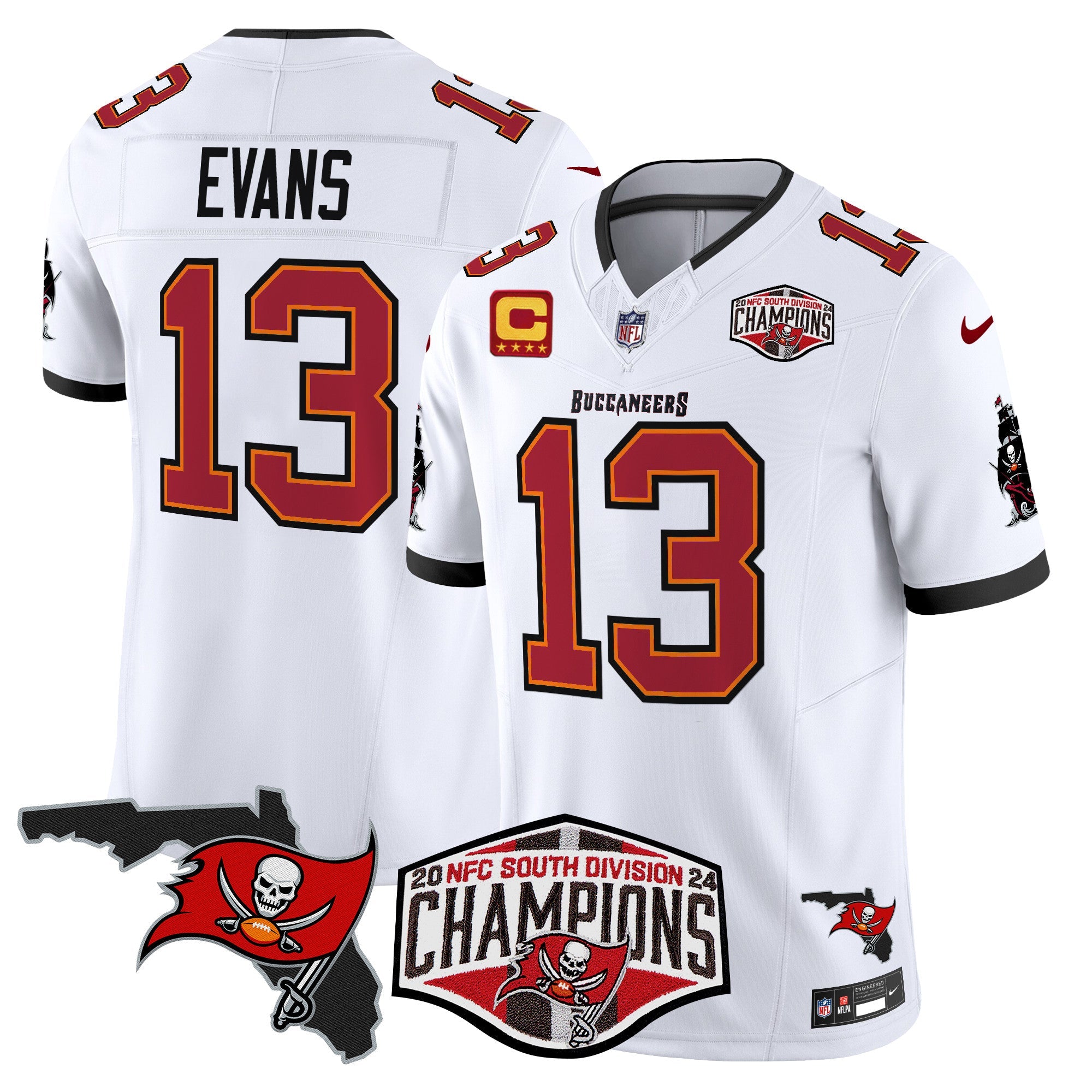 Buccaneers 2024 NFC South Division Champions Patch Vapor Limited Jersey – All Stitched – White – Mike Evans Jersey