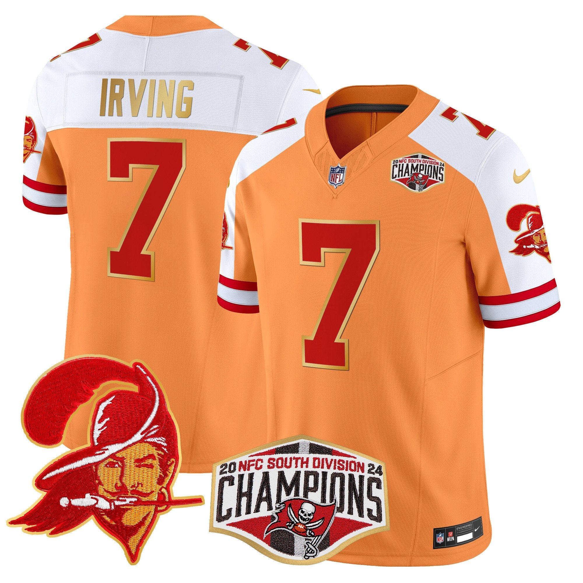 Buccaneers Creamsicle 2024 NFC South Division Champions Patch Gold Trim Vapor Limited Jersey – All Stitched – Creamsicle Alternate – Bucky Irving Jersey