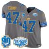 Detroit Lions 2024 NFC North Division Champions Patch Gold Trim Vapor Limited Jersey – All Stitched – Gray – Donald Trump Jersey