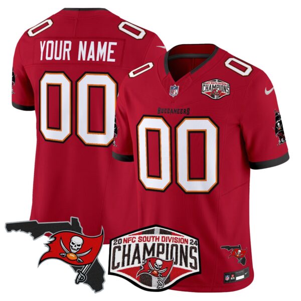 Buccaneers 2024 NFC South Division Champions Patch Vapor Limited Custom Jersey – All Stitched – Red Jersey