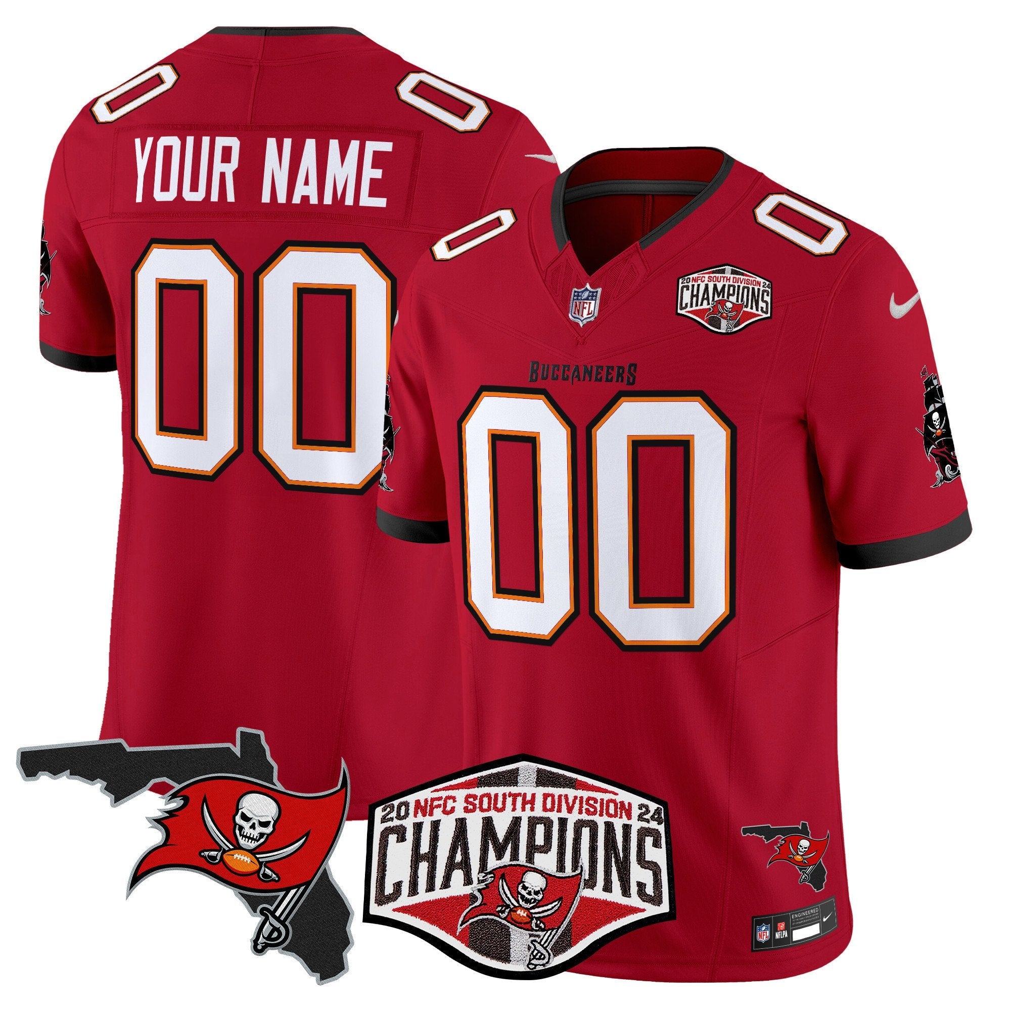 Buccaneers 2024 NFC South Division Champions Patch Vapor Limited Custom Jersey – All Stitched – Red Jersey