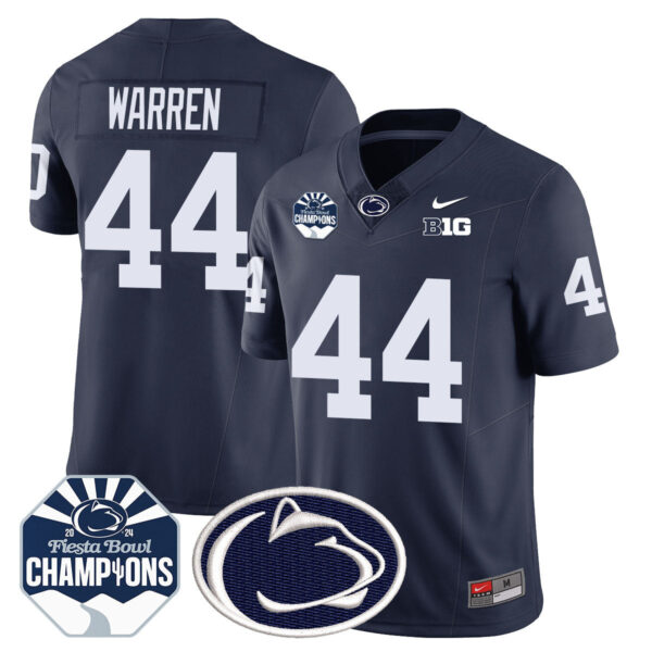 Penn State Nittany Lions 2024 Fiesta Bowl Champions Jersey – All Stitched – Navy – Tyler Warren Jersey