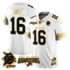 Detroit Lions 2024 NFC North Champions Gold Jersey N1 – All Stitched – Jared Goff – 16 – White Gold Jersey