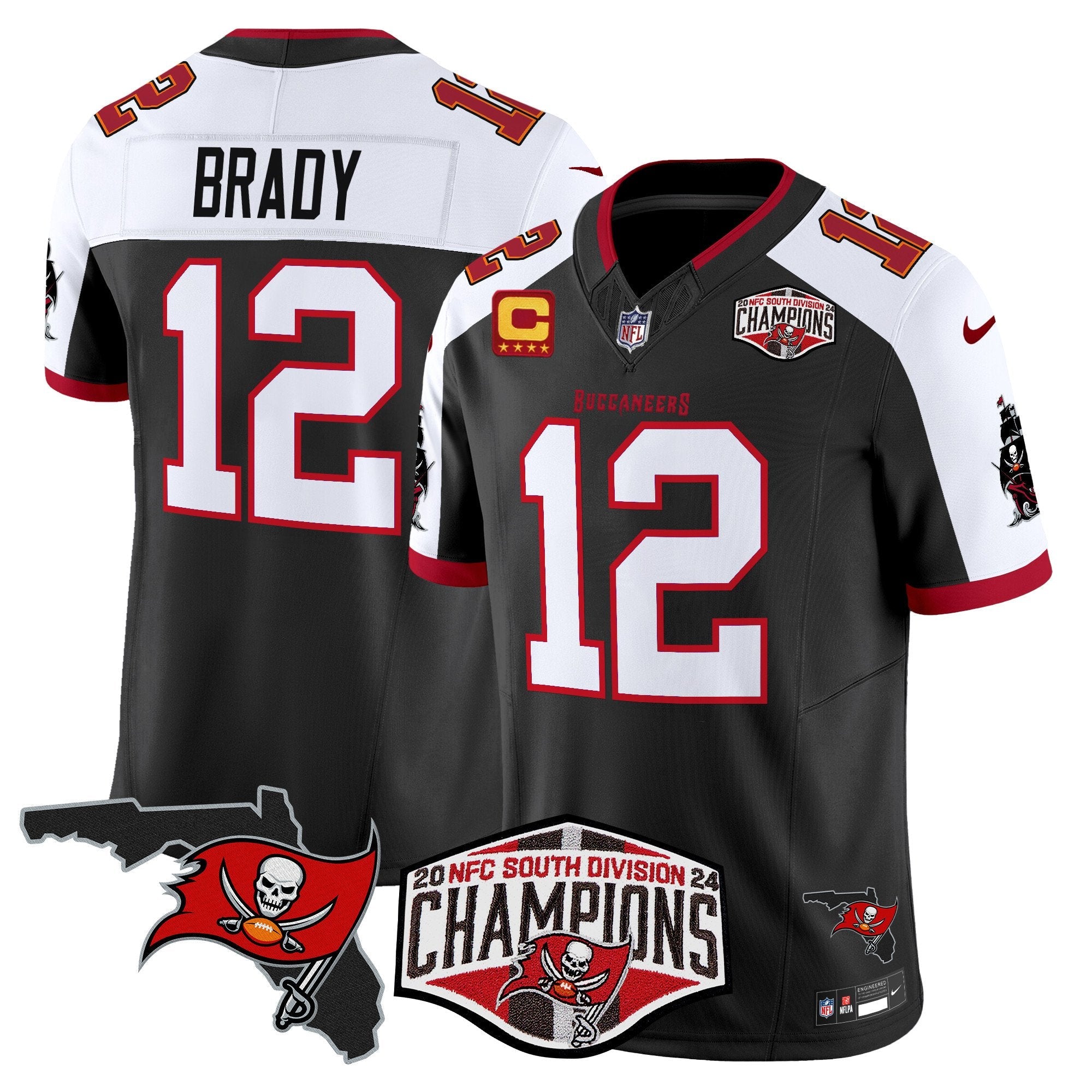 Buccaneers 2024 NFC South Division Champions Patch Vapor Limited Jersey – All Stitched – Black Alternate – Tom Brady Jersey