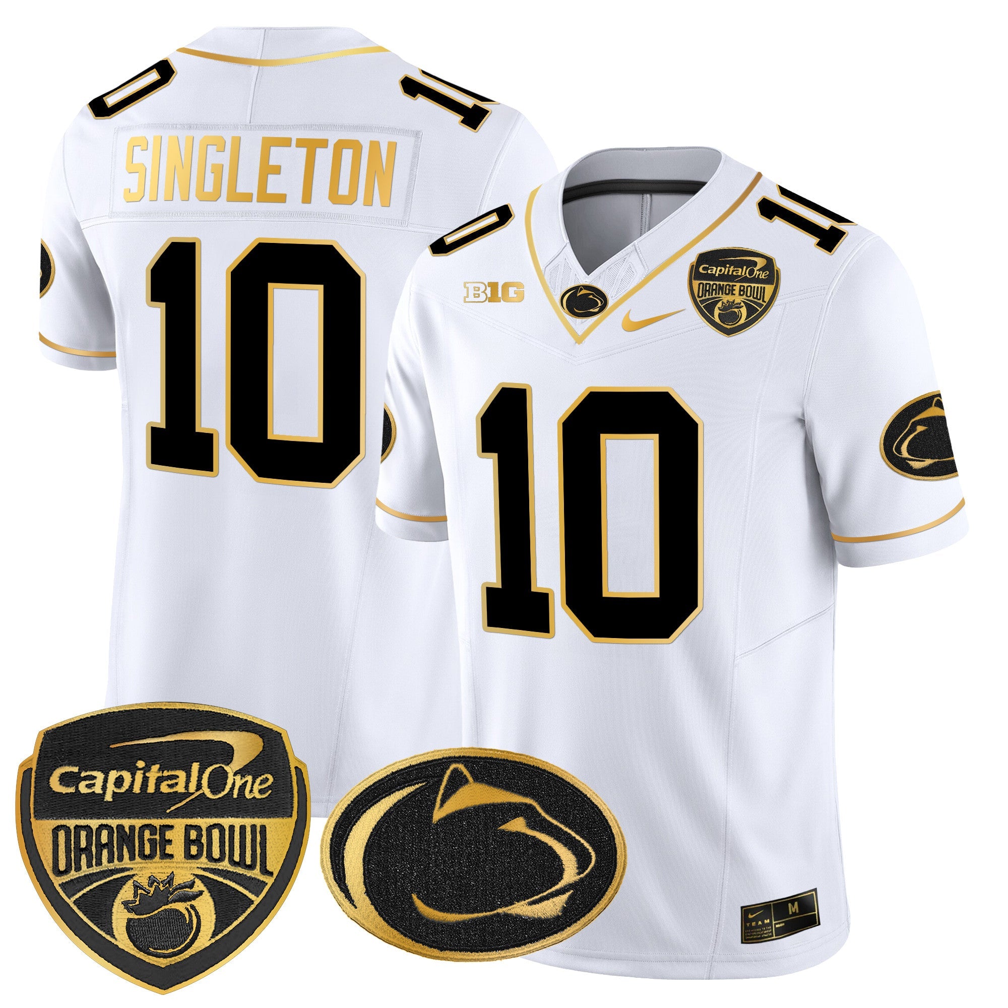 Penn State Nittany Lions Orange Bowl Patch Gold Vapor Limited Jersey – All Stitched – White Gold – Nicholas Singleton Jersey