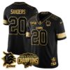 Detroit Lions 2024 NFC North Champions Gold Jersey N2 – All Stitched – Barry Sanders – 20 – Black Gold Jersey
