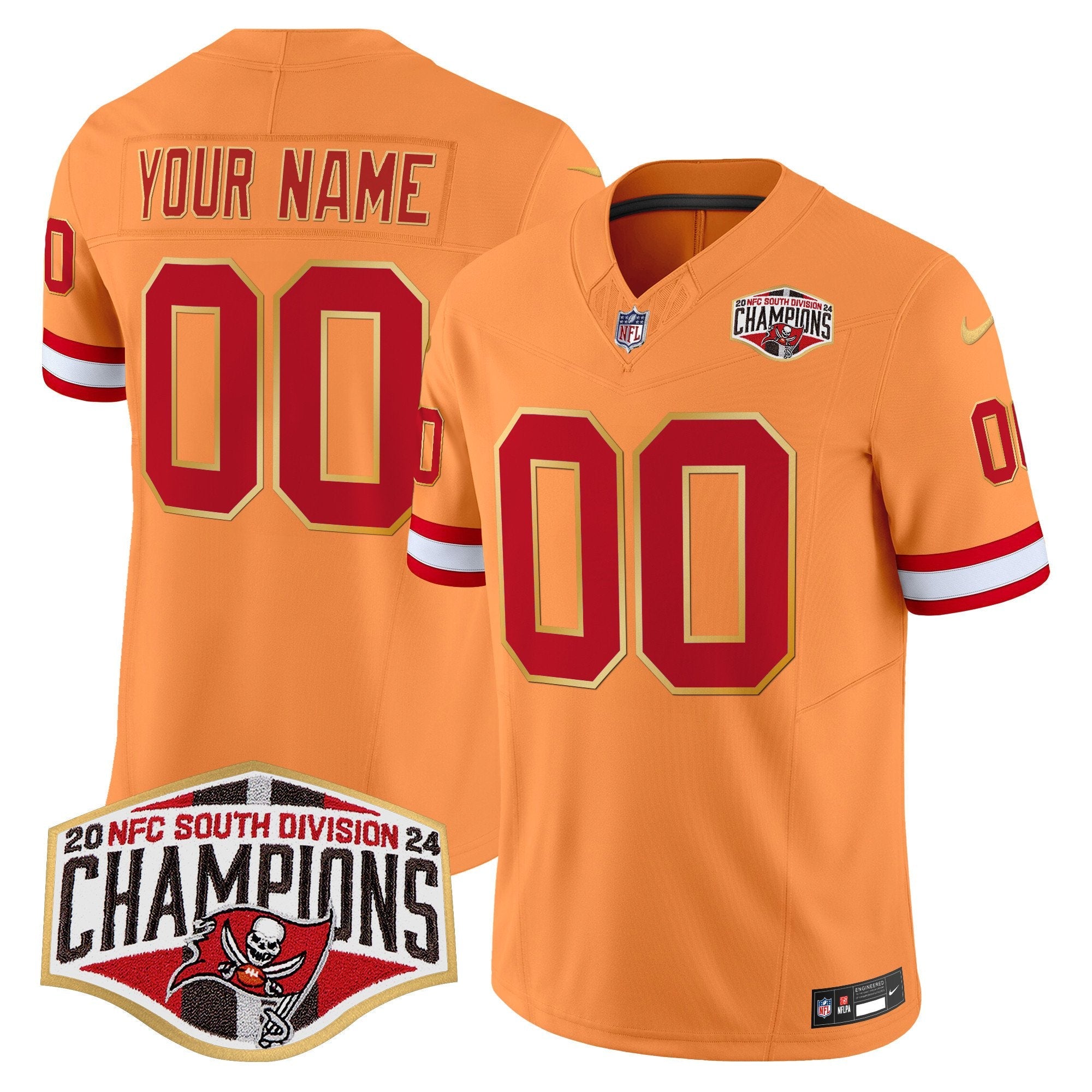 Buccaneers Creamsicle 2024 NFC South Division Champions Patch Gold Trim Vapor Limited Custom Jersey – All Stitched – Creamsicle Jersey