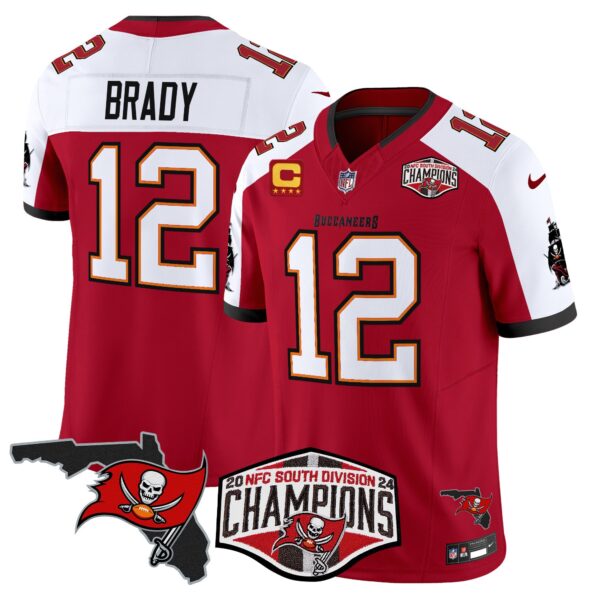 Buccaneers 2024 NFC South Division Champions Patch Vapor Limited Jersey – All Stitched – Red Alternate – Tom Brady Jersey