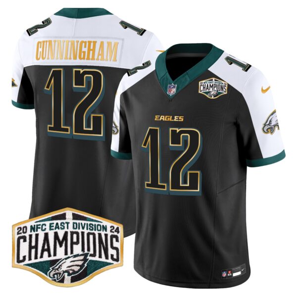 Eagles 2024 NFC East Division Champions Gold Trim Vapor Limited Jersey – All Stitched – Black Alternate – Randall Cunningham Jersey