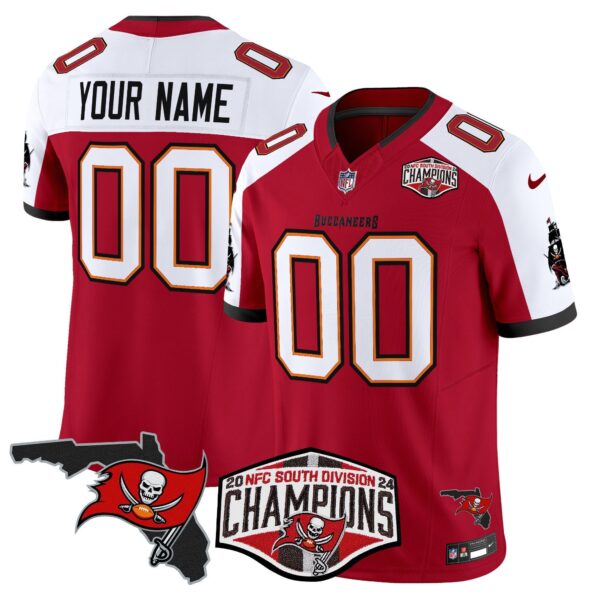 Buccaneers 2024 NFC South Division Champions Patch Vapor Limited Custom Jersey – All Stitched – Red Alternate Jersey