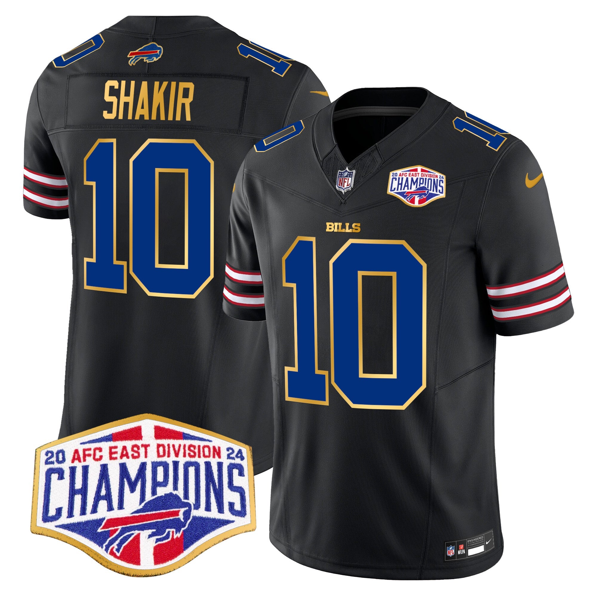 Bills 2024 AFC East Division Champions Gold Trim Vapor Limited Jersey – All Stitched – Black – Khalil Shakir Jersey