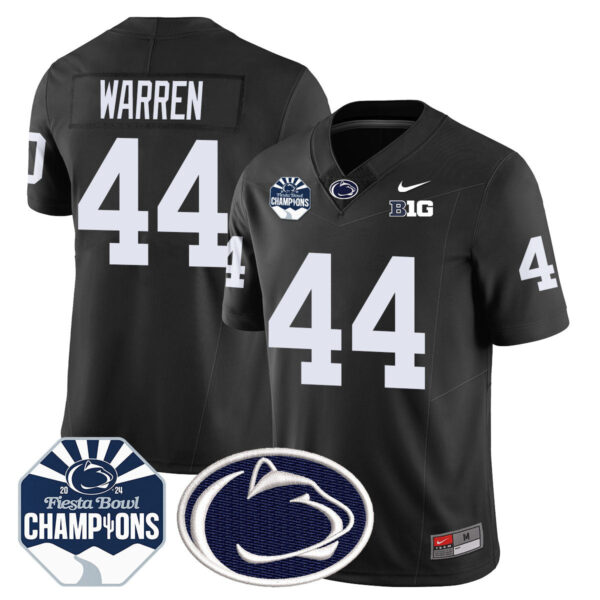 Penn State Nittany Lions 2024 Fiesta Bowl Champions Jersey – All Stitched – Black – Tyler Warren Jersey