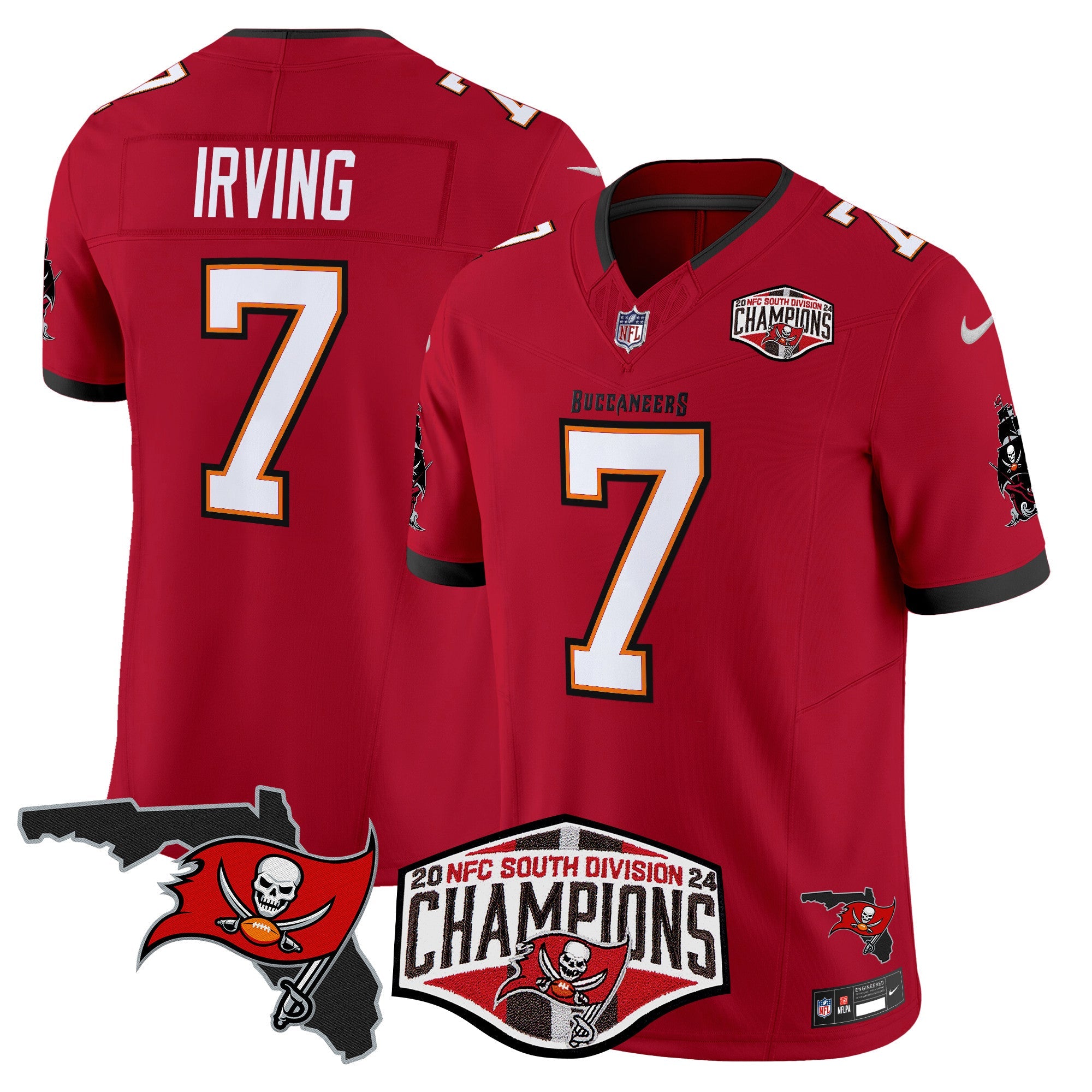 Buccaneers 2024 NFC South Division Champions Patch Vapor Limited Jersey – All Stitched – Red – Bucky Irving Jersey