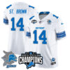 Detroit Lions 2024 NFC North Champions Gold Jersey N2 – All Stitched – Amon-Ra St. Brown – 14 – White Jersey