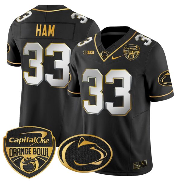 Penn State Nittany Lions Orange Bowl Patch Gold Vapor Limited Jersey – All Stitched – Black Limited – Jack Ham Jersey