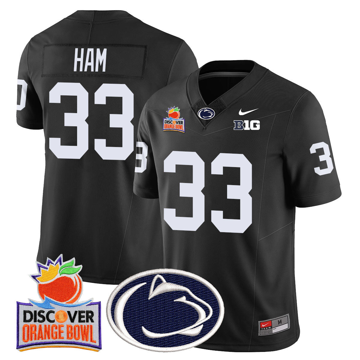 Penn State Nittany Lions 2024 Orange Bowl Jersey N1 – All Stitched – Black – Jack Ham Jersey