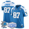 Detroit Lions 2024 NFC North Champions Gold Jersey – All Stitched – Sam LaPorta – 87 – Blue Alternate Jersey